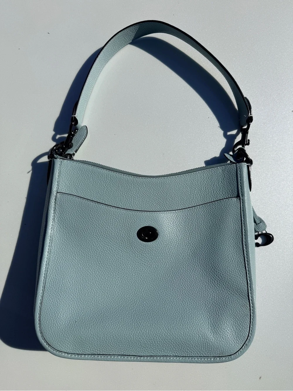 Coach Light Blue Pebble Leather Shoulder Bag